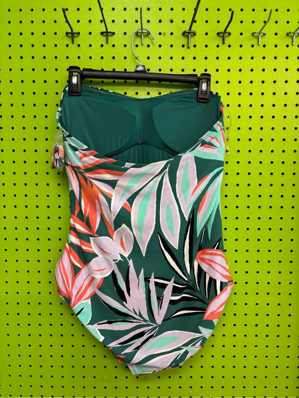 Anne Cole Tropical Leaf Twist-Front One-Piece in Green, Coral and Pink